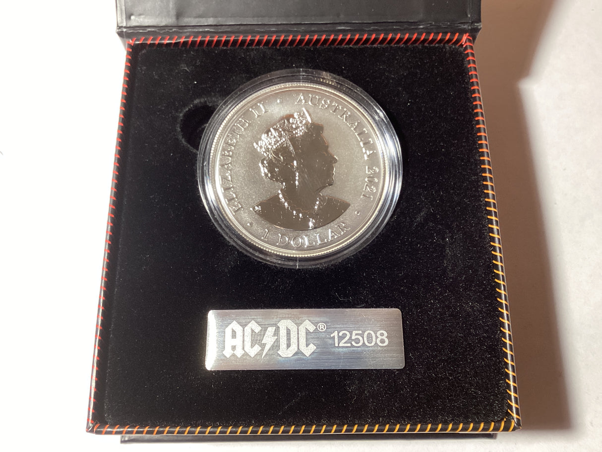 2021 $1 1oz Silver Frosted Uncirculated Coin. ACDC.