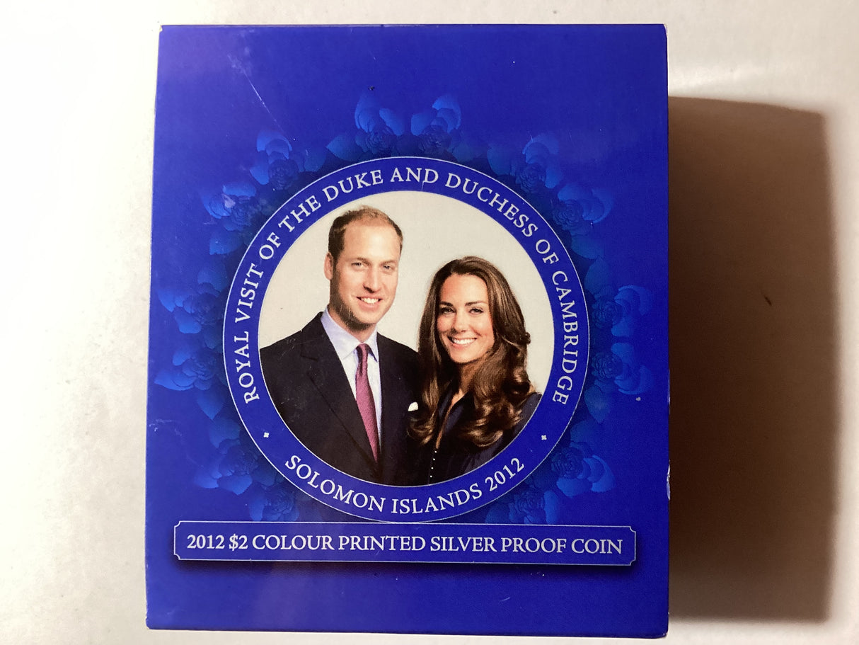 2012 $2 1oz Coloured Printed Silver Proof Coin. Royal Visit. Duke and Duchess of Cambridge.