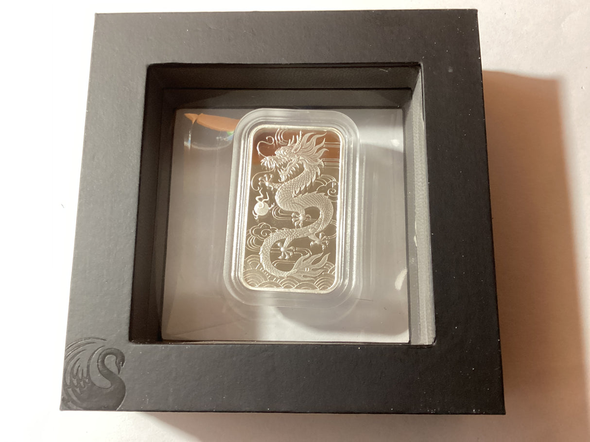 2018 $1 1oz Silver Proof Coin. Rectangular Dragon.