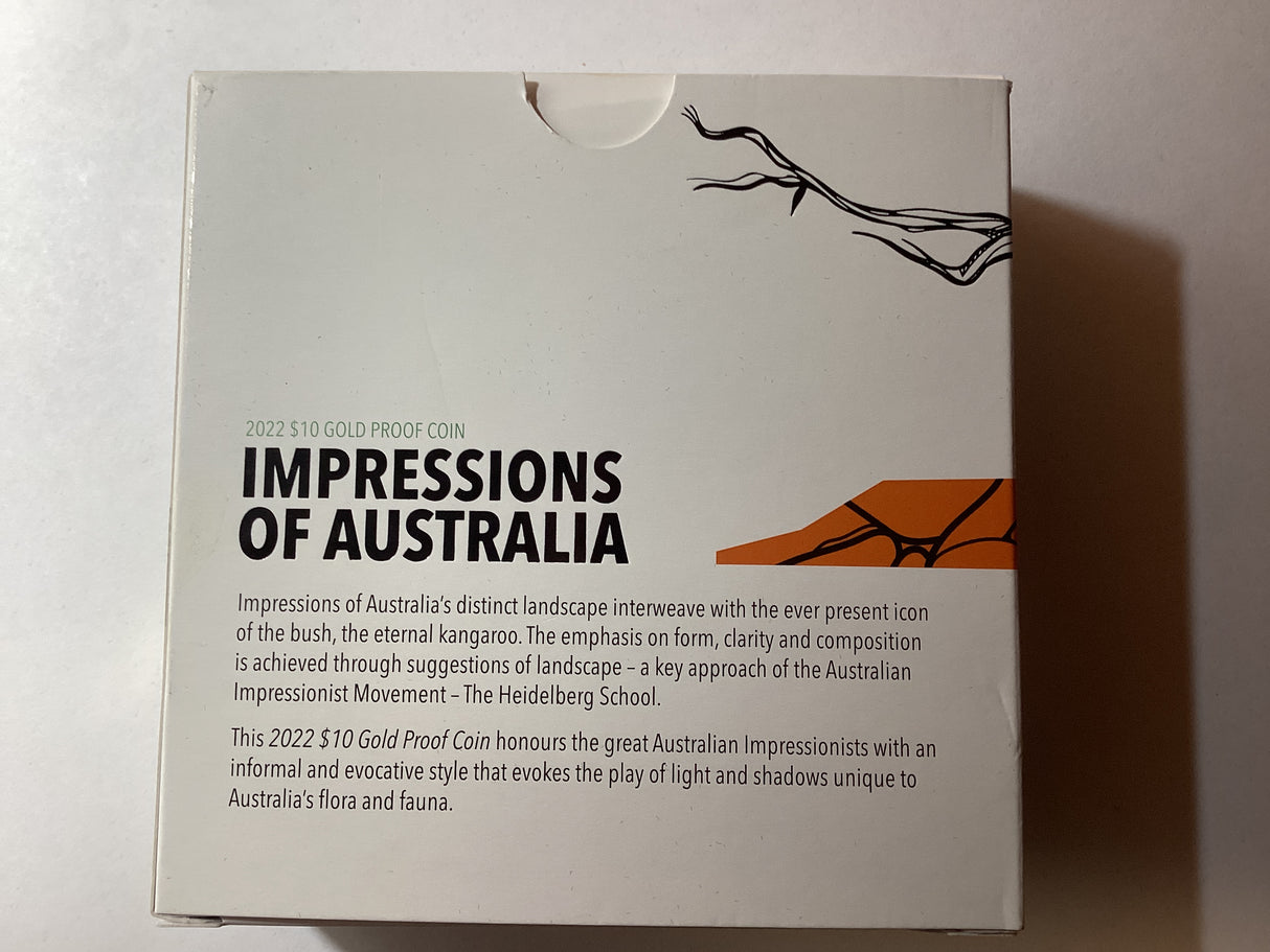 2022 $10 Impressions Australia. Kangaroo Series. 1/10 Ounce Gold Proof Coin.