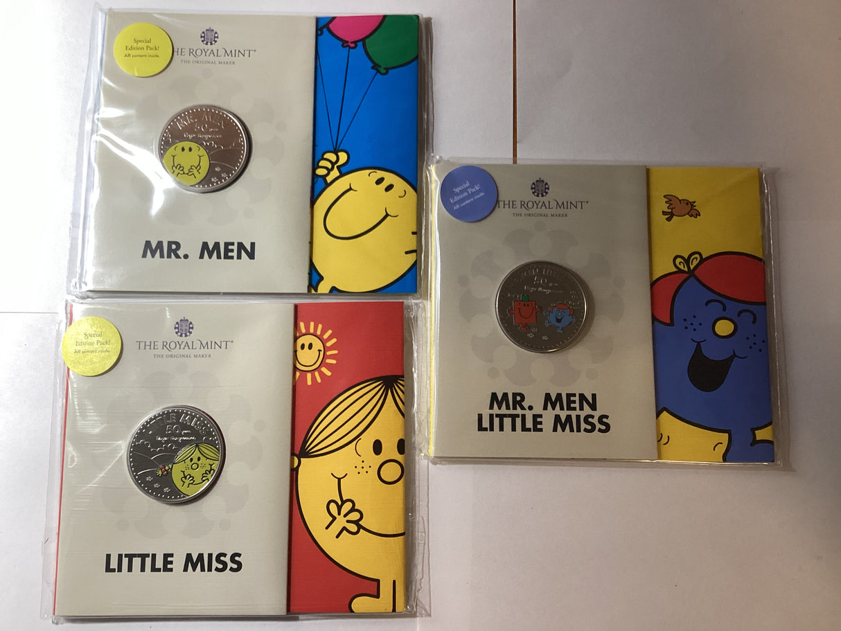 2020 The Royal Mint. Mr. Men Little Miss. Three Coin Set.