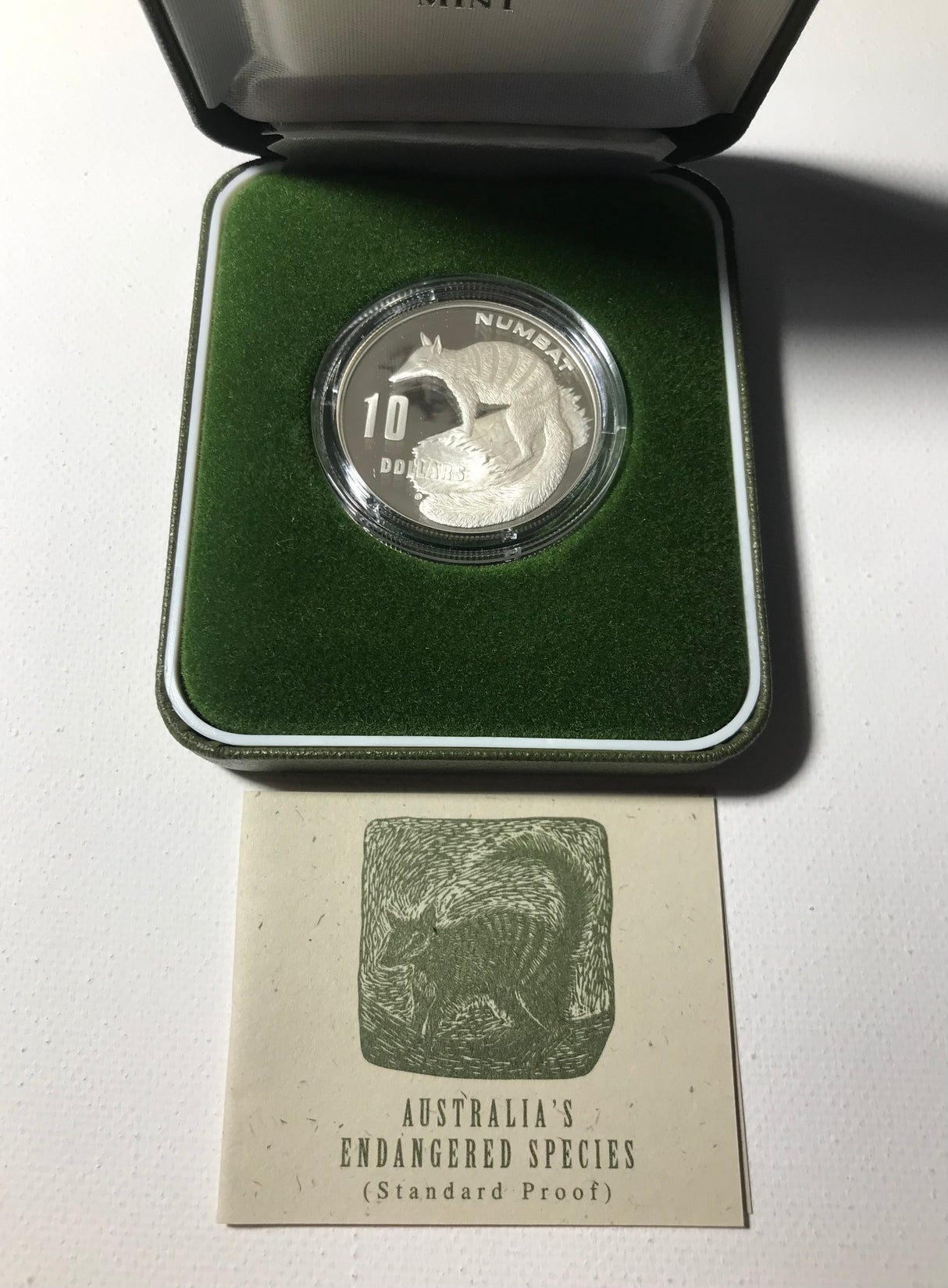 1995 $10 Numbat. Australia's Endangered Species. Standard Silver Proof Coin