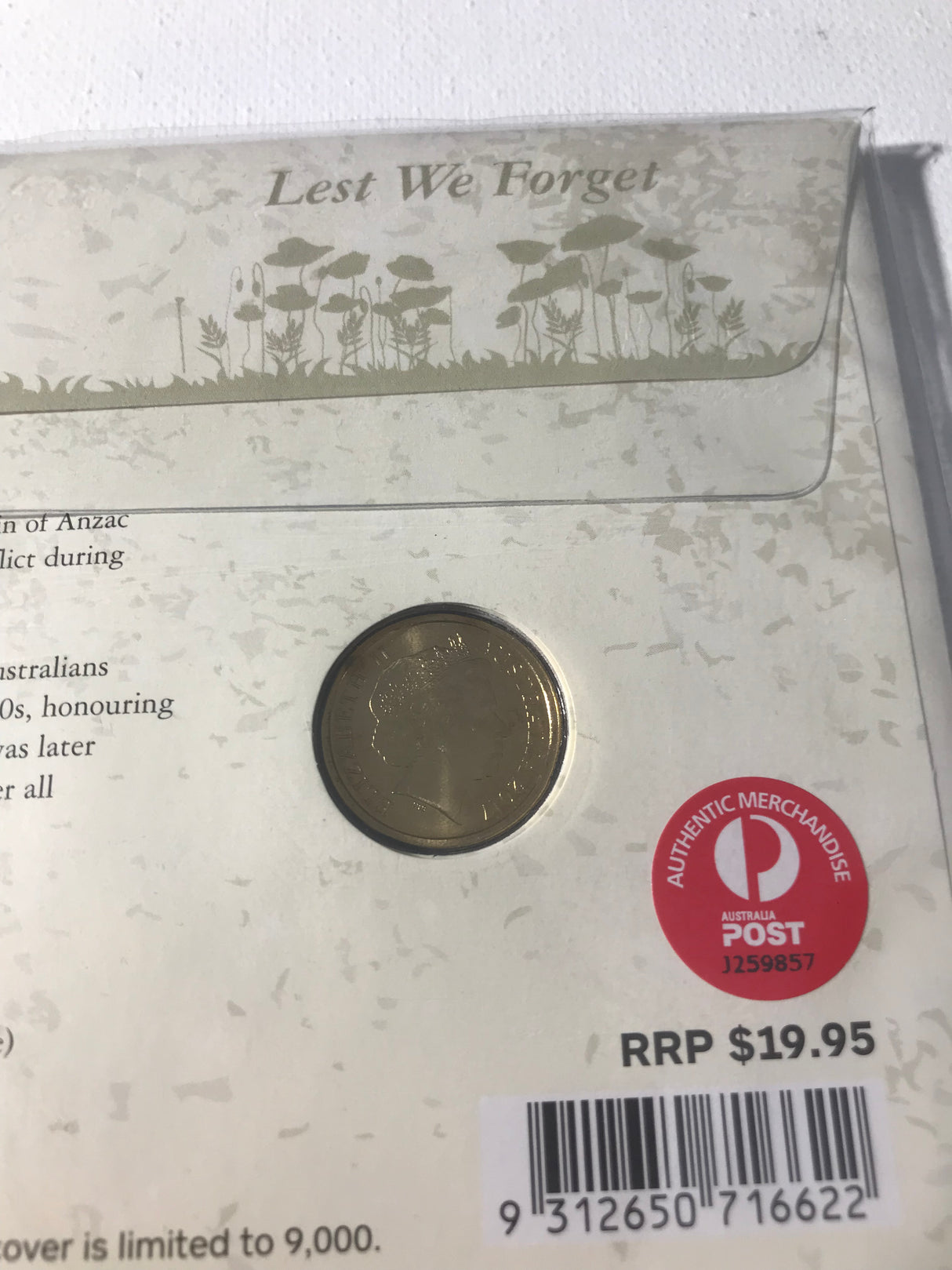 2017 PNC $2 'C' Mintmark Lest We Forget. Centenary of World War 1.