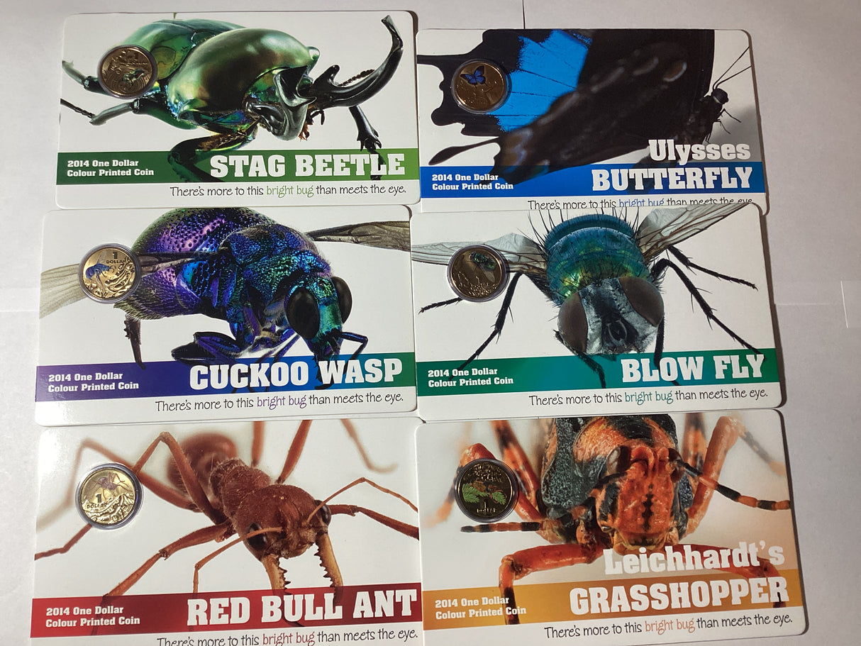 2014 $1 Coloured Printed Coin. Complete Bright Bug Series.