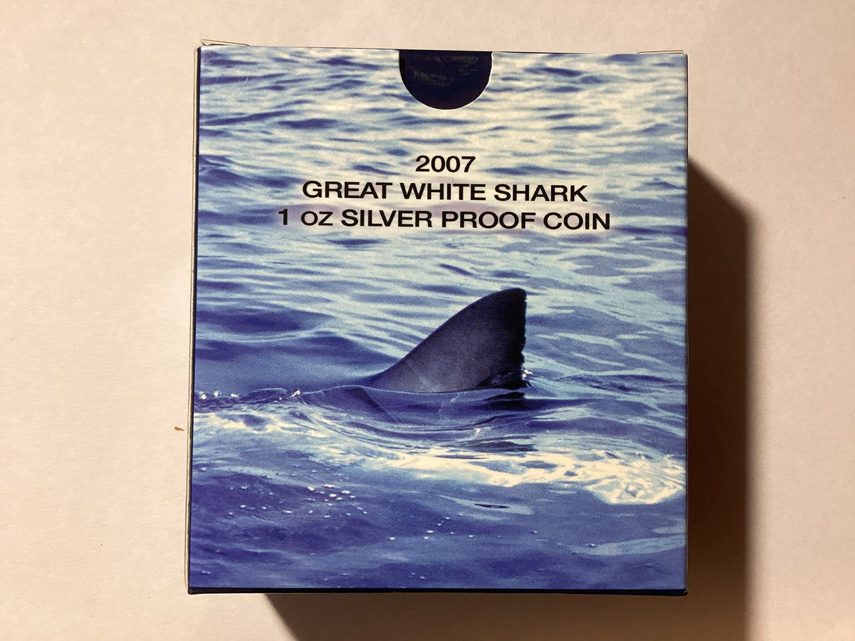 2007 $1 1oz Silver Proof Coin. Deadly and Dangerous. Great White Shark.