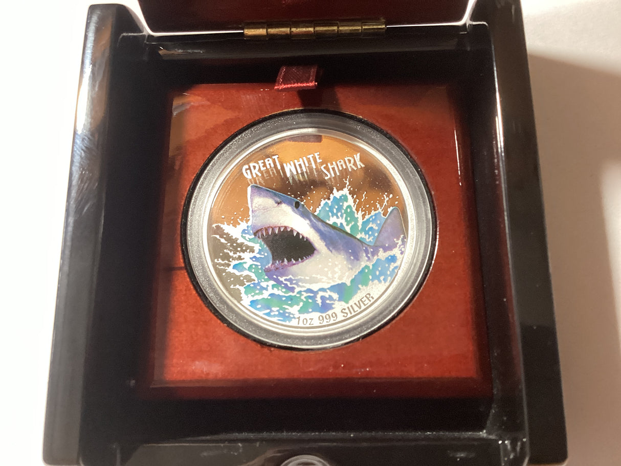 2007 $1 1oz Silver Proof Coin. Deadly and Dangerous. Great White Shark.