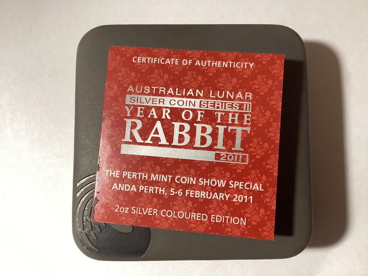 2011 $2 Lunar Series II. Year of the Rabbit. 2oz Coloured Coin. ANDA Perth.