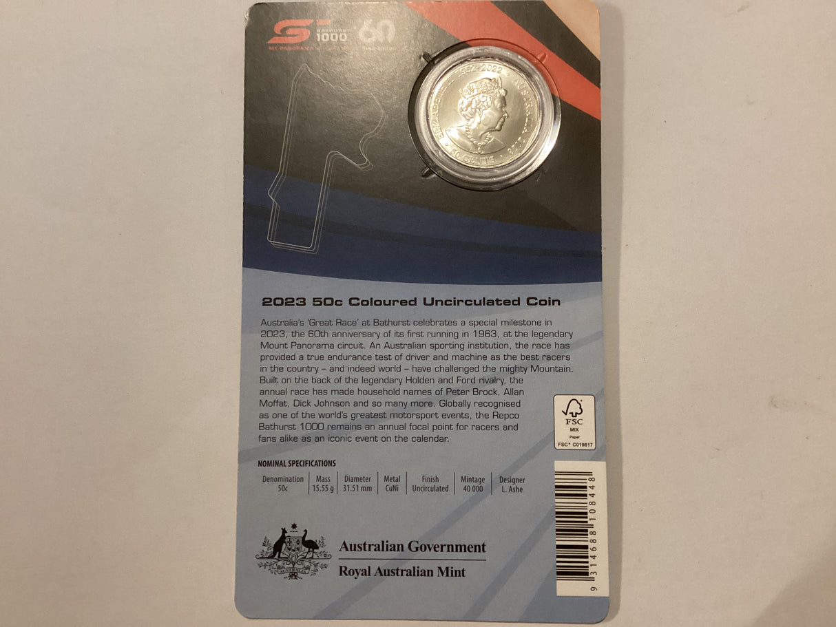 2023 50c Carded Coin. 60th Anniversary of the Bathurst Great Race.&nbsp;