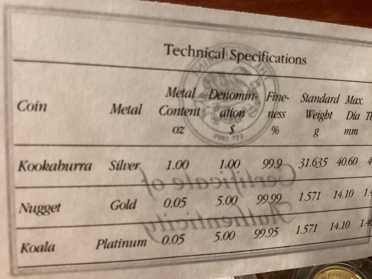 1996 The Australian Family of Precious Metals Uncirculated Set