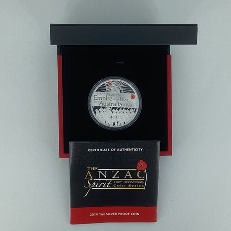 2014 $1 1oz Silver Proof Coin. Anzac Spirit 100th Anniversary. Empire At War.