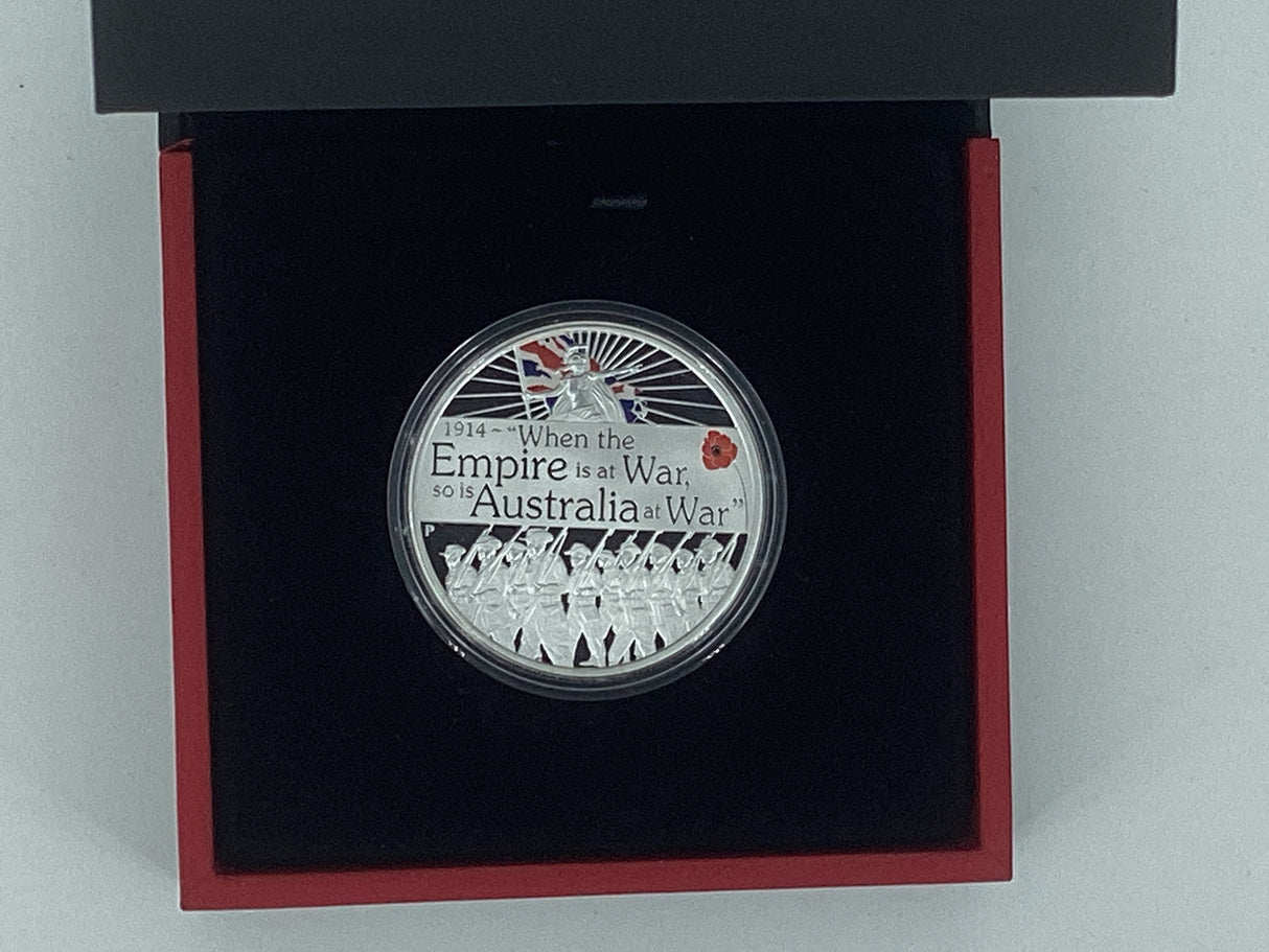 2014 $1 1oz Silver Proof Coin. Anzac Spirit 100th Anniversary. Empire At War.