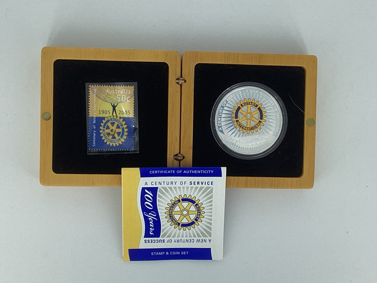 2005 100 Years of Rotary. Coin and Stamp Set.