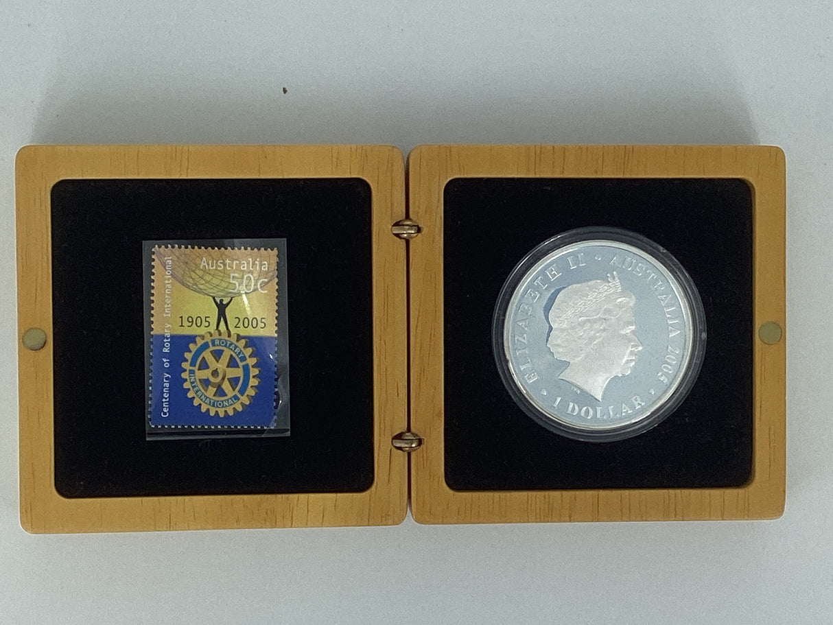 2005 100 Years of Rotary. Coin and Stamp Set.