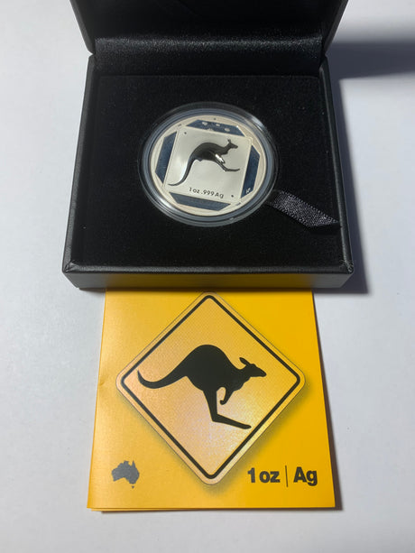 2013 $1 Silver Frosted Uncirculated Coin. Australian Road Sign Series. Kangaroo.