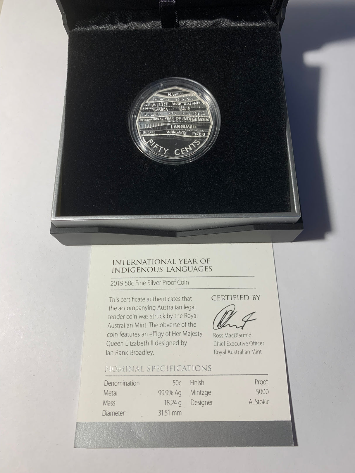 2019 50c International Year of Indigenous Languages Silver Proof Coin.