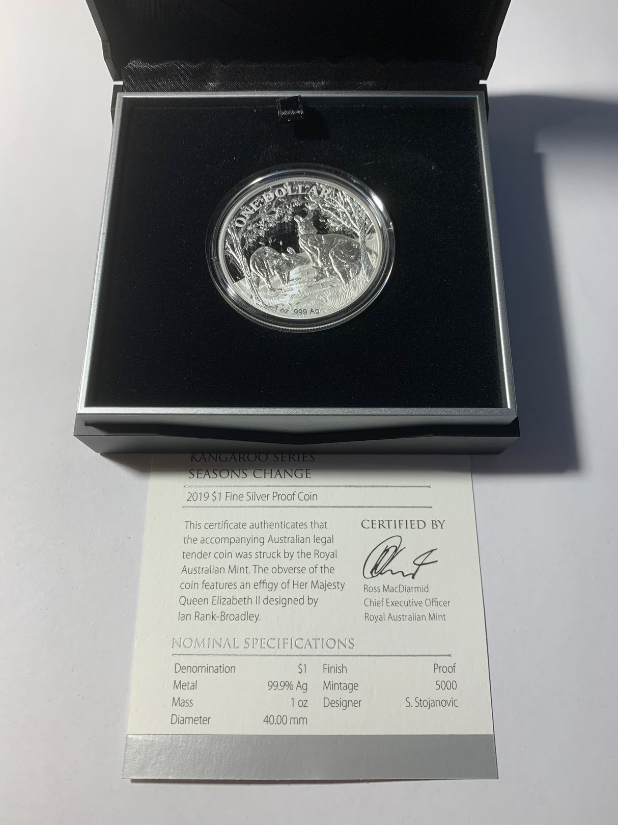 2019 $1 Kangaroo Series Fine Silver Proof Coin. Seasons Change.