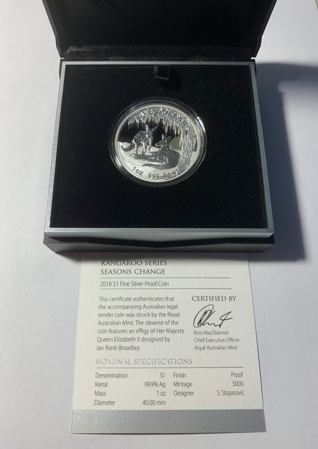 2018 $1 Kangaroo Series Fine Silver Proof Coin. Season Change.