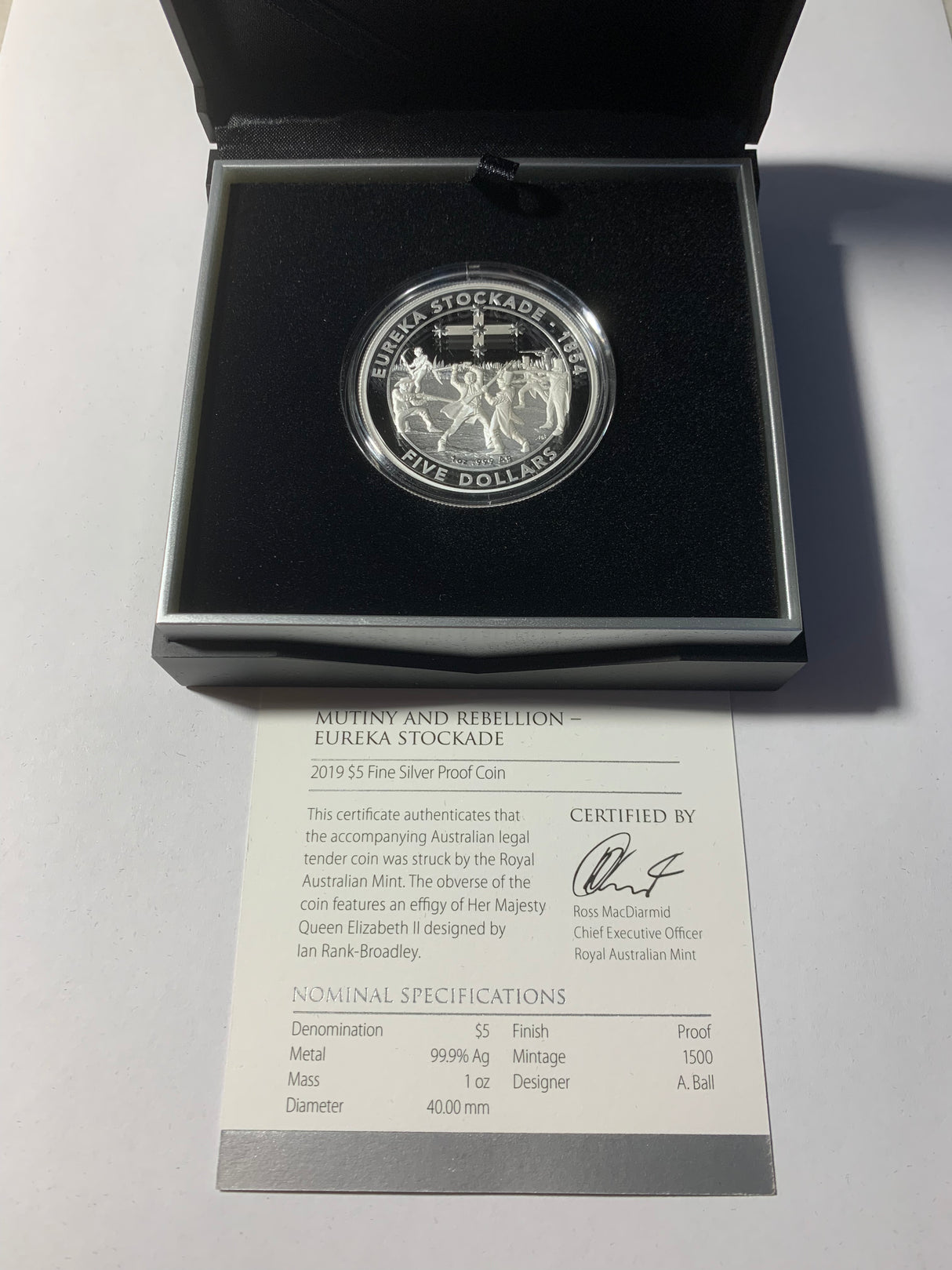 2019 $5 Silver Proof Coin. The Eureka Stockade.