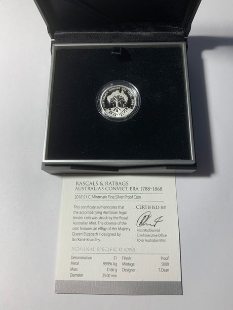 2018 $1 Fine Silver Proof Coin. Rascals & Ratbags Australia’s Convict Era.