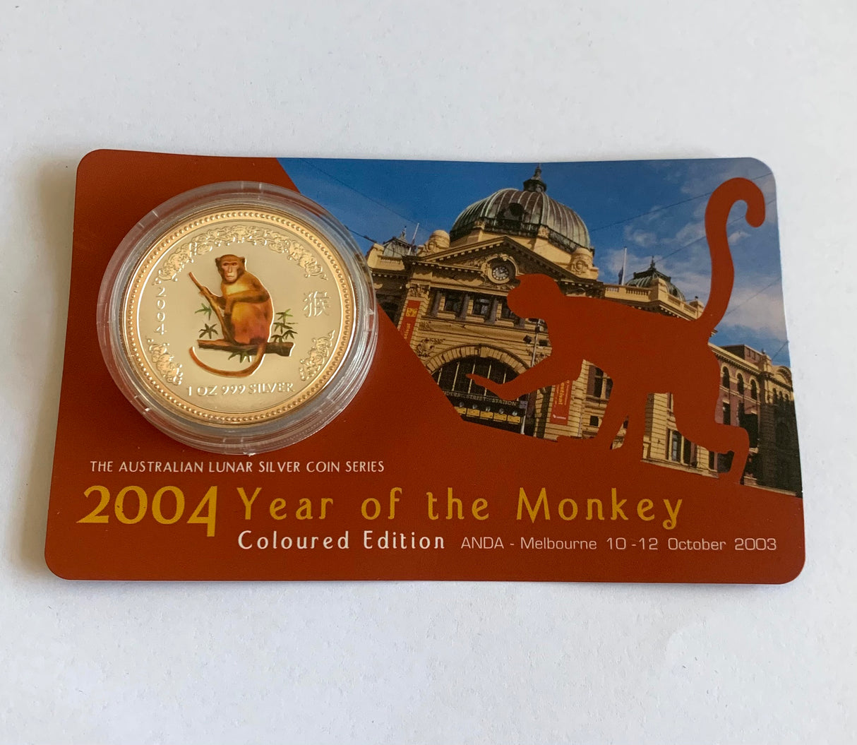 2004 Year of the Monkey $1 Silver 1 Ounce Coloured Coin. ANDA Melbourne