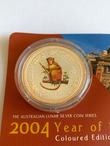 2004 Year of the Monkey $1 Silver 1 Ounce Coloured Coin. ANDA Melbourne