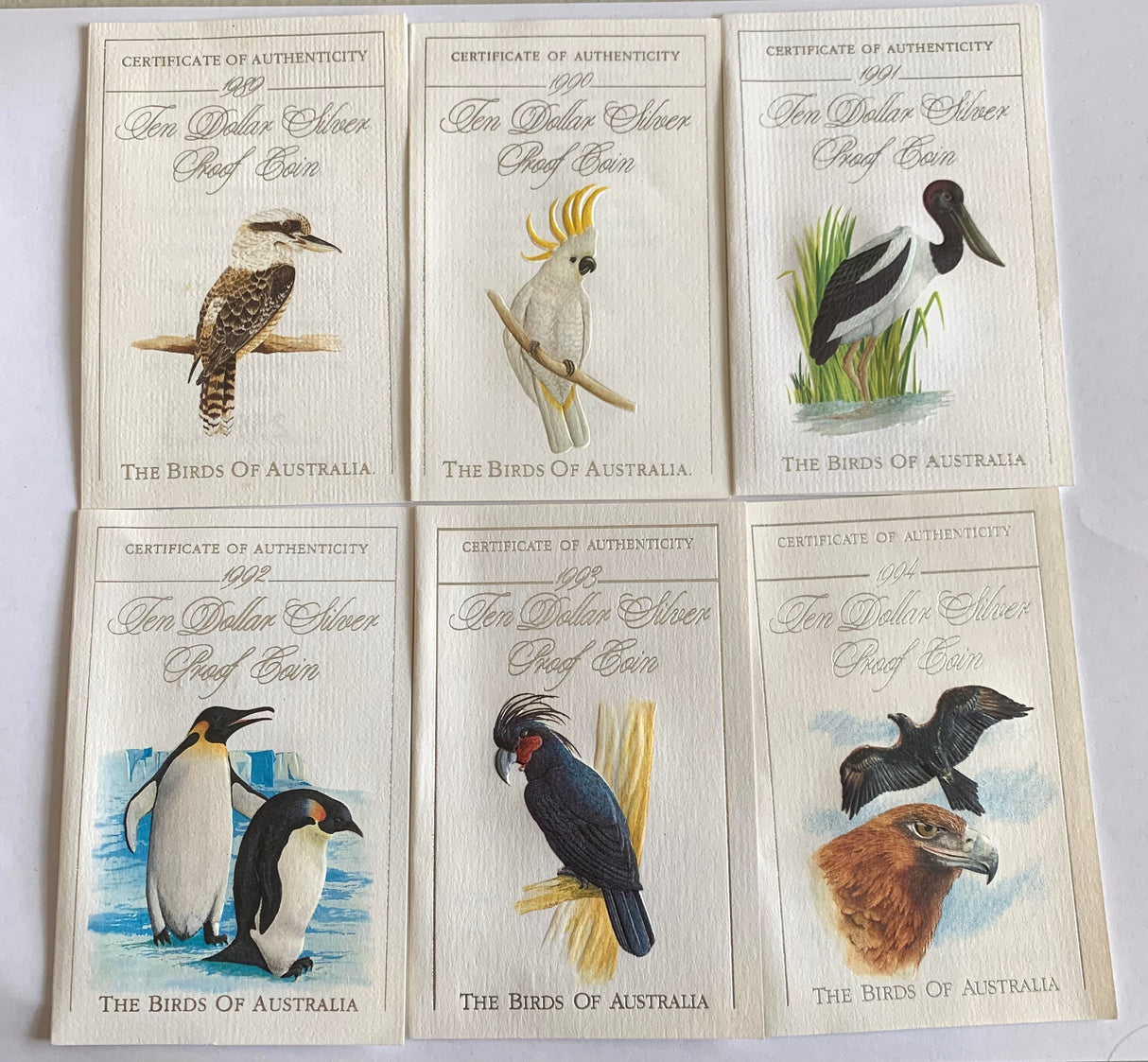 1989-1994 The Birds of Australia Silver Proof Collection - 6 Coins