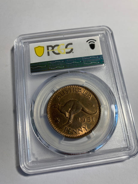 1951-PL (L) Australian Penny. PCGS MS63RB