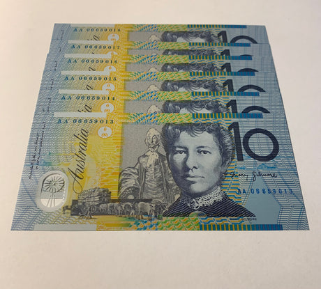 2006 $10 First Prefix Banknote. Uncirculated. Run of 6. R320cF