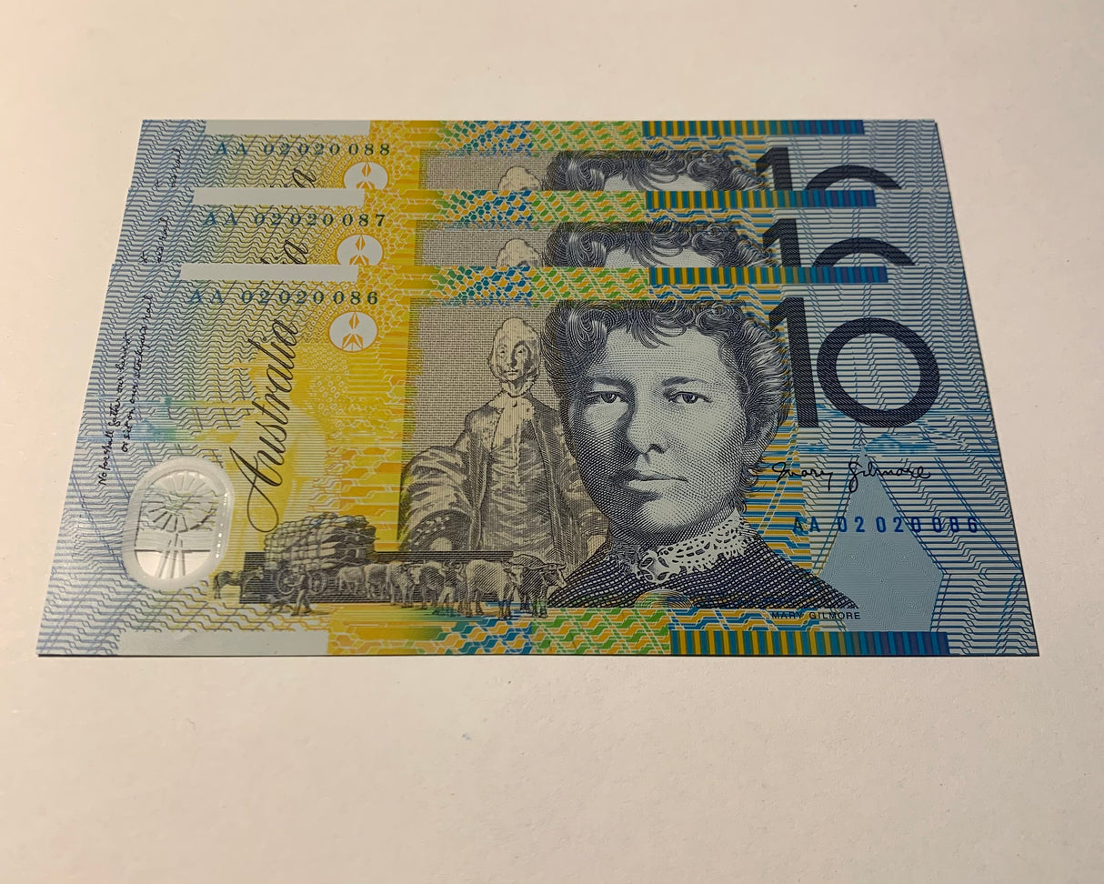 2002 $10 First Prefix Banknote. Uncirculated. Run of 3. R320aF