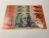 2002 $20 Last Prefix Banknote. Uncirculated. Run of 3. R420aF.