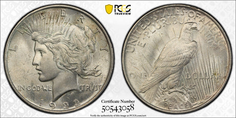 1922 $1 USA Peace Dollar. MS62