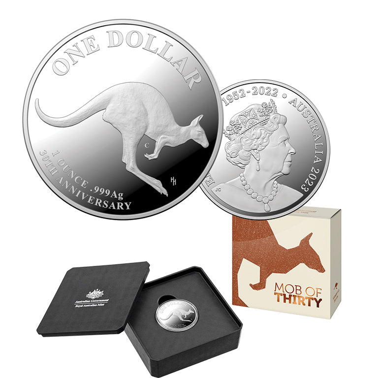 2023 Australia $1 1-oz Silver 30th Anniversary Kangaroo Mob of