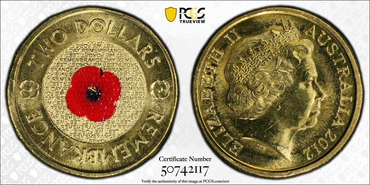 2012 $2 Red Poppy. Remembrance Day. PCGS MS66