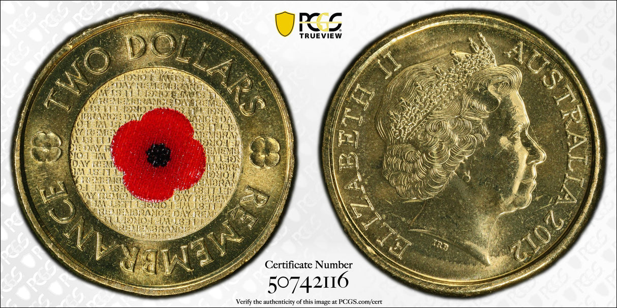 2012 $2 Red Poppy. Remembrance Day. PCGS MS67