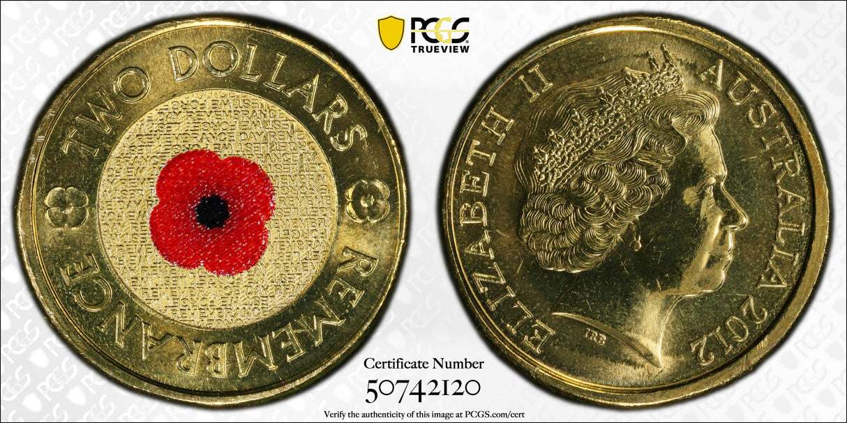 2012 $2 Red Poppy. Remembrance Day. PCGS MS67