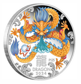 2024 $1 1oz Year of the Dragon. Silver Proof Coloured Coin