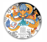 2024 $1 1oz Year of the Dragon. Silver Proof Coloured Coin