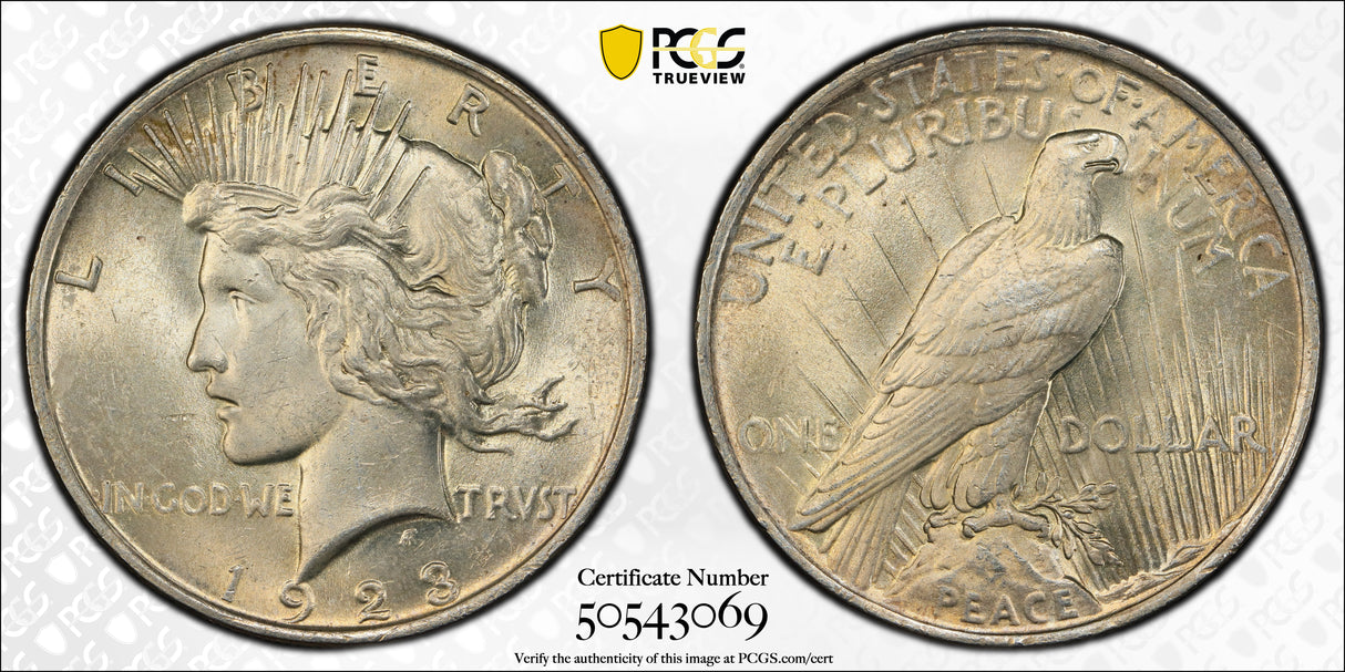 1923 $1 USA Peace Dollar. MS62