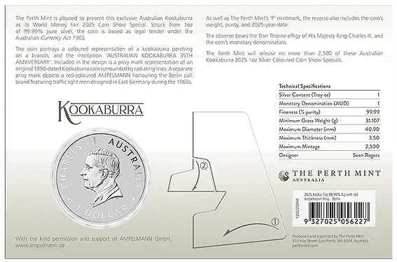 World Money Fair - Coin Show Special Australian Kookaburra 2025 1oz Silver Coloured Coin in Card