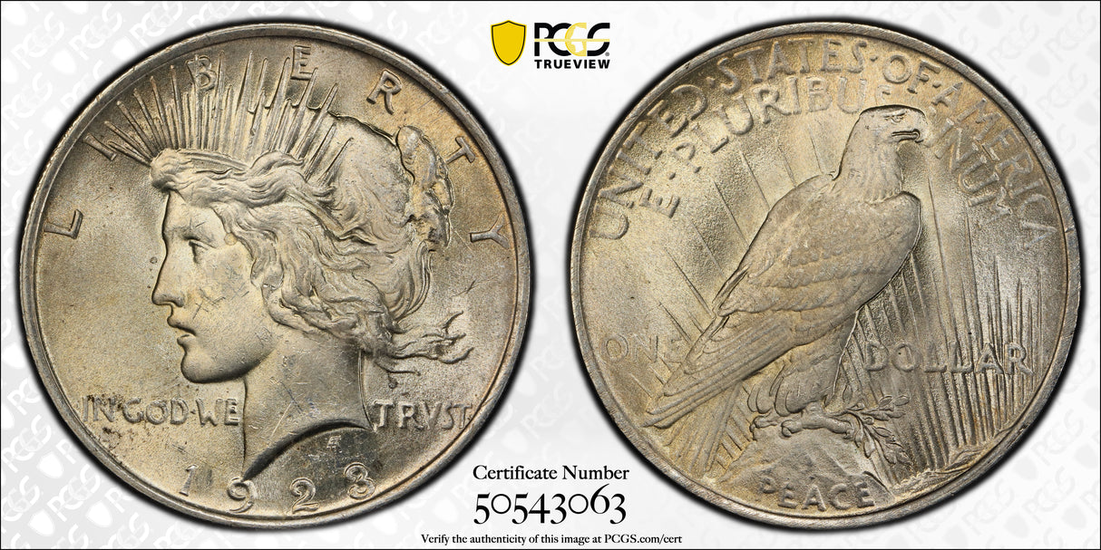 1923 $1 USA Peace Dollar. MS63