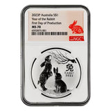 2023 1oz Australia Lunar Series III - Year of the Rabbit .9999 Silver Coin (NGC MS70 First Day of Production)