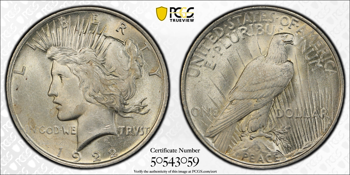 1922 $1 USA Peace Dollar. MS62