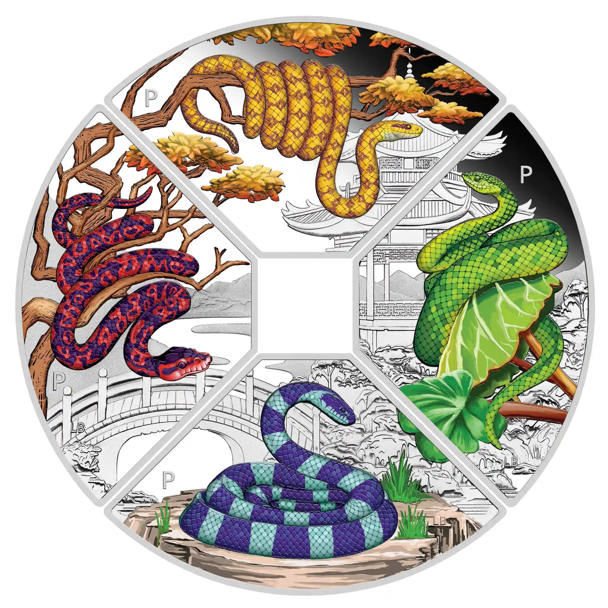 2025 Year of the Snake Quadrant 1oz Silver Proof Coloured Four-Coin Set