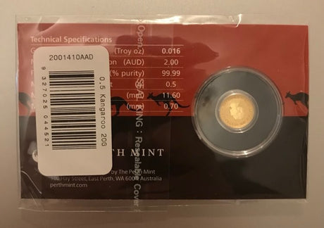 2020 $2 0.5 gram Australian Kangaroo Miniature Gold Coin.