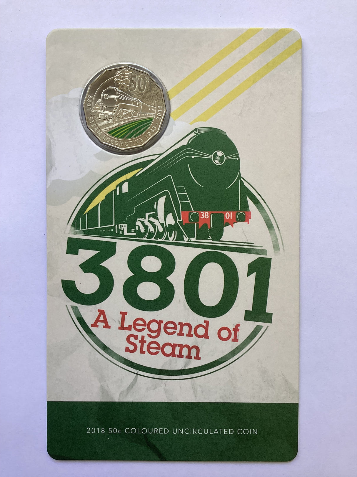 2018 50c Coloured Uncirculated Coin. 3801 A Legend of Steam