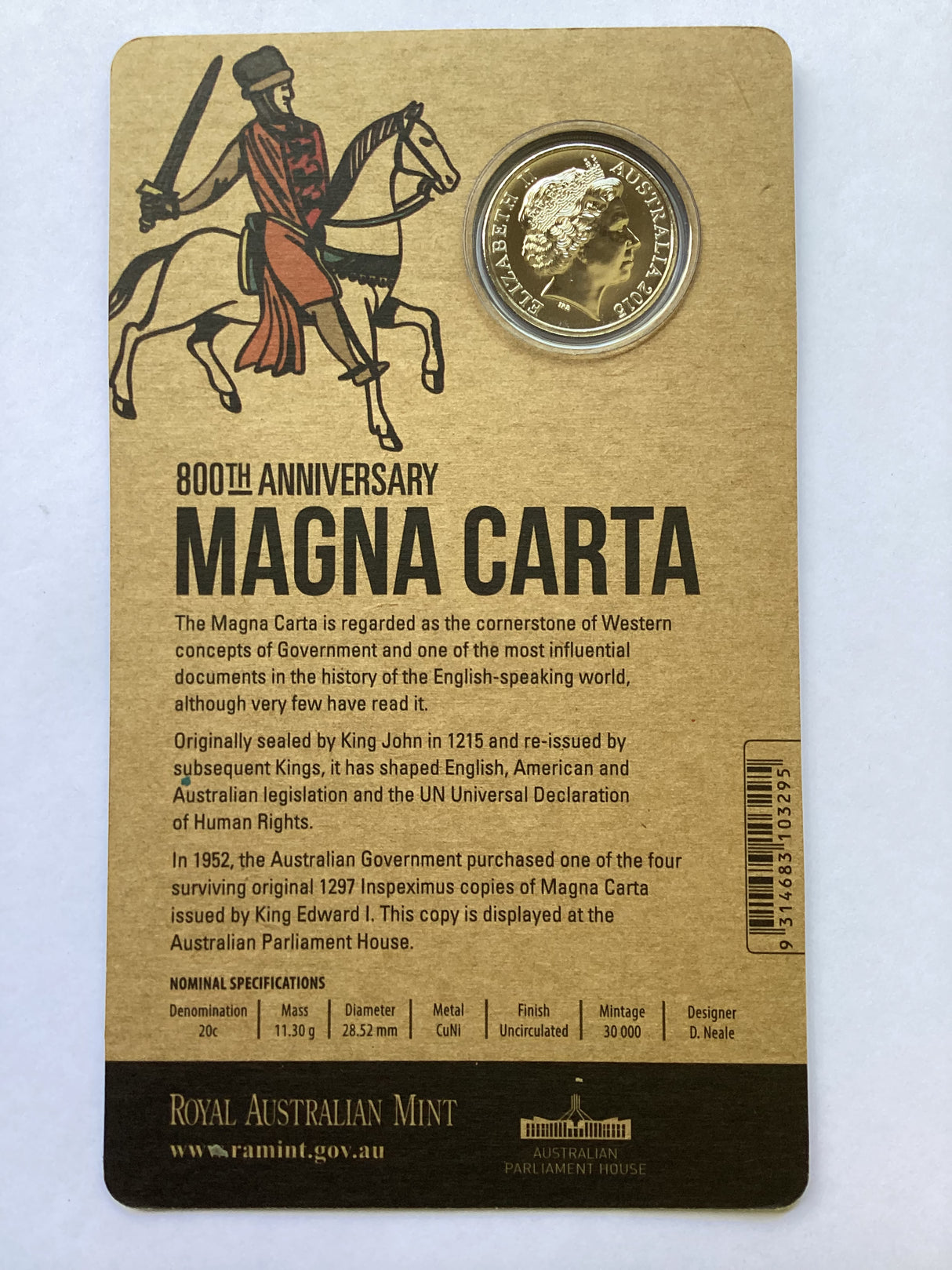 2015 20c 800th Anniversary of Magna Carta