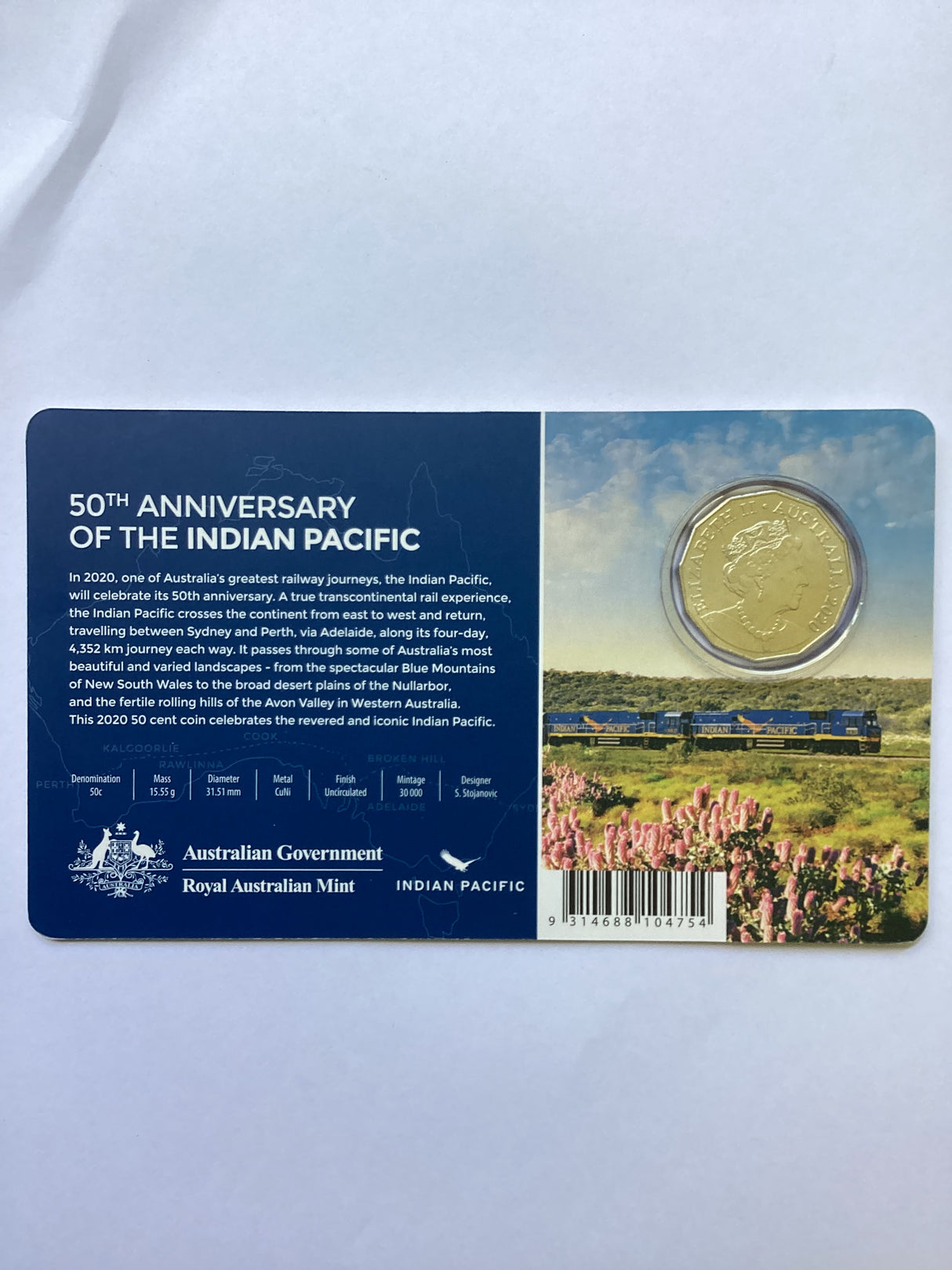 2020 50c Indian Pacific Coloured Uncirculated Coin