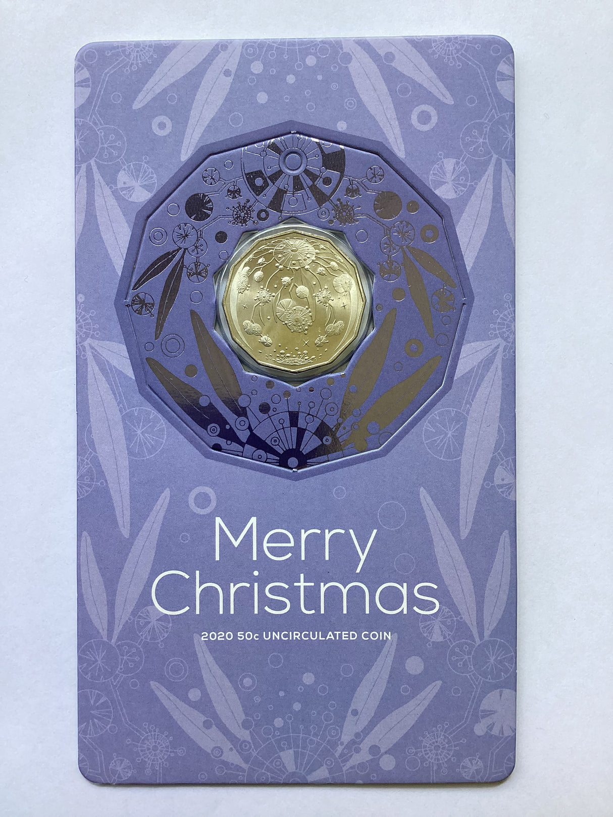 2020 50c Merry Christmas Uncirculated Coin. Random Card Colour.