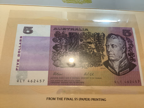 1992 Note Printing Australia. First and Last $5 Note Collection.