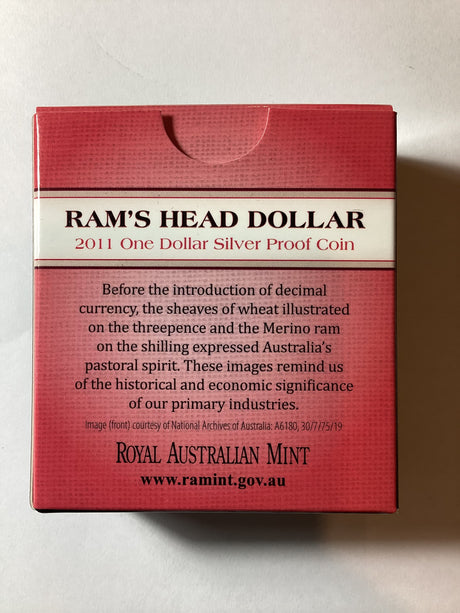 2011 $1 Silver Proof Coin. Ram's Head Dollar